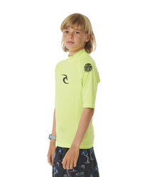 The Rip Curl Boys Brand Wave UPF Rash Vest in Lime