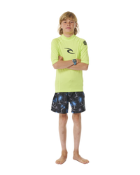 The Rip Curl Boys Brand Wave UPF Rash Vest in Lime