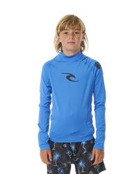 The Rip Curl Boys Brand Wave UPF Rash Vest in Blue Gum