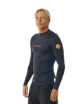 The Rip Curl Dawn Patrol UPF Performance Long Sleeve Rash Vest in Navy Marle