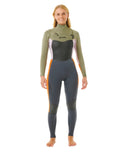 The Rip Curl Womens Dawn Patrol 4/3mm Chest Zip Wetsuit in Charcoal