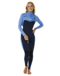 The Rip Curl Womens Dawn Patrol Performance 4/3mm Chest Zip Wetsuit in Blue