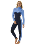 The Rip Curl Womens Dawn Patrol Performance 4/3mm Chest Zip Wetsuit in Blue