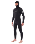 The Rip Curl Mens Dawn Patrol 5/4mm Hooded Chest Zip Wetsuit in Black