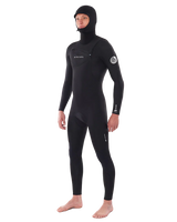 The Rip Curl Mens Dawn Patrol 5/4mm Hooded Chest Zip Wetsuit in Black