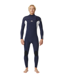 The Rip Curl Mens Dawn Patrol Performance 3/2mm Chest Zip Wetsuit in Navy