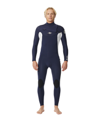 The Rip Curl Mens Dawn Patrol Performance 3/2mm Chest Zip Wetsuit in Navy