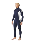 The Rip Curl Mens Dawn Patrol Performance 3/2mm Chest Zip Wetsuit in Navy