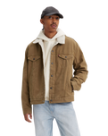 The Levi's® Mens Type 3 Sherpa Trucker Jacket in Washed Cougar Canvas