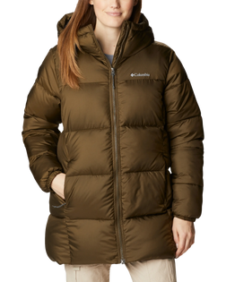 The Columbia Womens Puffect Mid Hooded Jacket in Olive Green