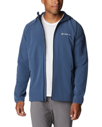 The Columbia Mens Tall Heights Hooded Softshell Jacket in Dark Mountain & Collegiate Navy Ripstop