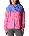 The Columbia Womens Flash Challenger Novelty Jacket in Wild Geranium, Purple Lotus & Atoll Logo