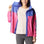 The Columbia Womens Flash Challenger Novelty Jacket in Wild Geranium, Purple Lotus & Atoll Logo