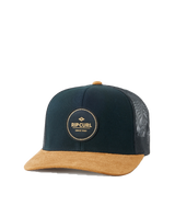 The Rip Curl Mens Routine Curve Trucker Cap in Black & Tan