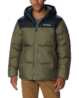 The Columbia Mens Puffect Hooded Jacket in Stone Green & Black