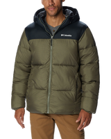 The Columbia Mens Puffect Hooded Jacket in Stone Green & Black