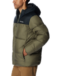 The Columbia Mens Puffect Hooded Jacket in Stone Green & Black