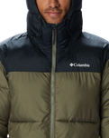 The Columbia Mens Puffect Hooded Jacket in Stone Green & Black