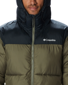 The Columbia Mens Puffect Hooded Jacket in Stone Green & Black