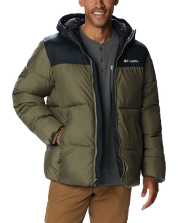 The Columbia Mens Puffect Hooded Jacket in Stone Green & Black