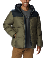 The Columbia Mens Puffect Hooded Jacket in Stone Green & Black