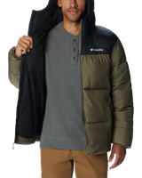 The Columbia Mens Puffect Hooded Jacket in Stone Green & Black