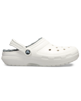 The Crocs Womens Classic Fuzz-Lined Clogs in White & Grey