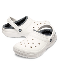 The Crocs Womens Classic Fuzz-Lined Clogs in White & Grey