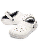 The Crocs Womens Classic Fuzz-Lined Clogs in White & Grey