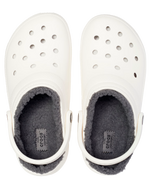 The Crocs Womens Classic Fuzz-Lined Clogs in White & Grey