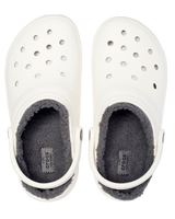 The Crocs Womens Classic Fuzz-Lined Clogs in White & Grey