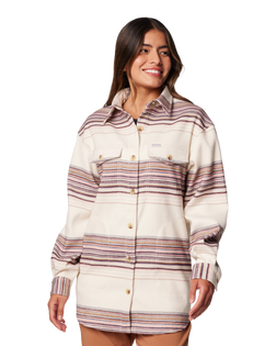 The Columbia Womens Calico Basin Shirt Jacket in Chalk Vista Stripe