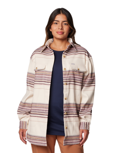 The Columbia Womens Calico Basin Shirt Jacket in Chalk Vista Stripe