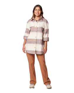 The Columbia Womens Calico Basin Shirt Jacket in Chalk Vista Stripe