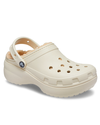 The Crocs Womens Classic Platform Lined Clogs in Bone