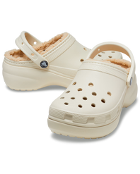 The Crocs Womens Classic Platform Lined Clogs in Bone