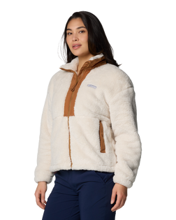 The Columbia Womens Boundless Discovery Sherpa Full Zip Fleece Jacket in Chalk & Camel Brown