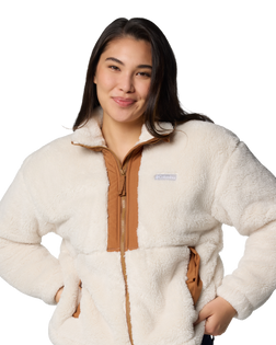 The Columbia Womens Boundless Discovery Sherpa Full Zip Fleece Jacket in Chalk & Camel Brown