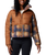 The Columbia Womens Leadbetter Point II Print Sherpa Hybrid Jacket in Camel Brown & Nocturnal Omblur Print