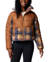 The Columbia Womens Leadbetter Point II Print Sherpa Hybrid Jacket in Camel Brown & Nocturnal Omblur Print