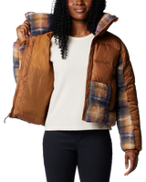 The Columbia Womens Leadbetter Point II Print Sherpa Hybrid Jacket in Camel Brown & Nocturnal Omblur Print