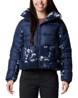 The Columbia Womens Leadbetter Point II Print Sherpa Hybrid Jacket in Collegiate Navy & Collegiate Navy Shadowvines