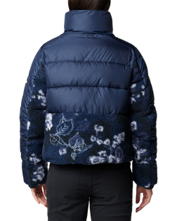 The Columbia Womens Leadbetter Point II Print Sherpa Hybrid Jacket in Collegiate Navy & Collegiate Navy Shadowvines