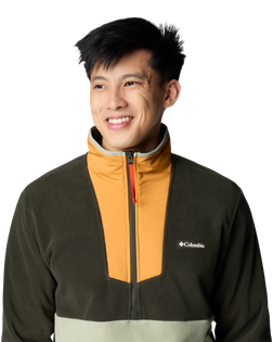 The Columbia Mens Sequoia Grove Half Zip Fleece Jacket in Greenscape, Sunstone, Safari & Spicy Pull