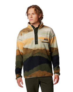 The Columbia Mens Helvetia II Printed Half Snap Fleece Jacket in Greenscape & Stippled Stripe