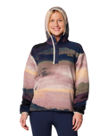 The Columbia Womens Helvetia II Printed Hoodie Fleece Jacket in Collegiate Navy Dolomites