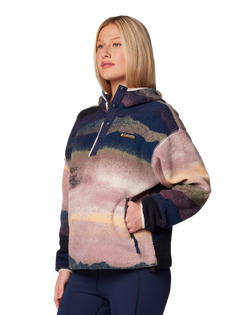 The Columbia Womens Helvetia II Printed Hoodie Fleece Jacket in Collegiate Navy Dolomites