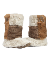 Florence Longer Length Luxury Faux Fur Slipper Boots in Patchwork Ferret