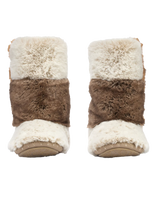 Florence Longer Length Luxury Faux Fur Slipper Boots in Patchwork Ferret