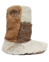 Florence Longer Length Luxury Faux Fur Slipper Boots in Patchwork Ferret